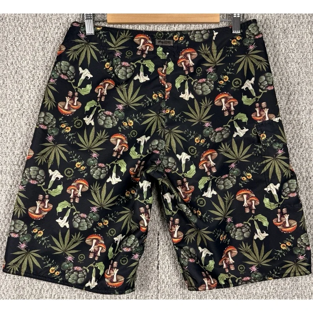 LRG Research Board Shorts 30 Mushroom Cannabis Print‎ Surf Swim Skate Y2K